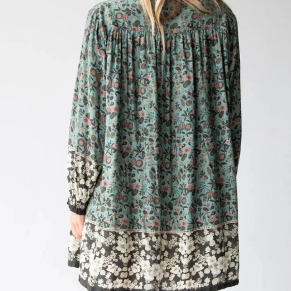 NATURAL LIFE Teal Floral Mini Dress with Black & Cream Border - Picture 3 of 7